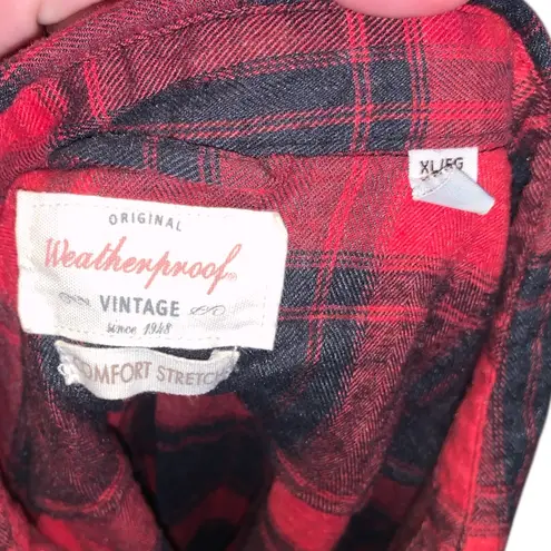 Weatherproof Vintage Women’s Flannel Shirt Long Sleeve Button Front Red Plaid