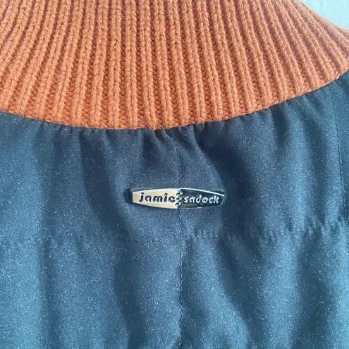 Jamie Sadock Womens Orange Knit Black Sleeve Small Bomber Jacket Y2K Zip Up