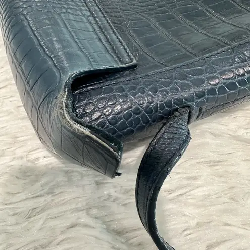 Manu Atelier Mini Pristine Croc Leather Crossbody Bag Rare Blue