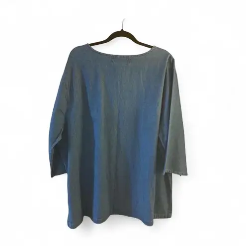 Passion 1 Denim Autumn Leaves Embroidered Top – 3XL Blue Size undefined