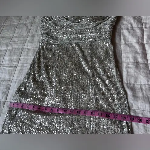 Eliza J Champagne Cowl Neck Sequin Gown Spaghetti Straps Leg Slit Formal - 8