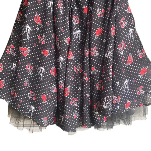 Hell Bunny Black Printed Halter Dress. Size Small