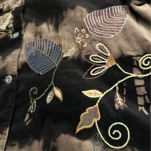 Christopher & Banks Women's Velvety Embroidered Floral Jacket Boho 1X Dark Goth