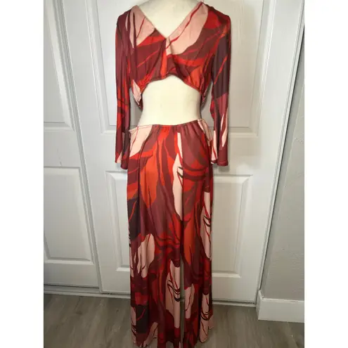 Hutch Anthropologie Cutout Bold Floral Print Wide Leg Cutout Tie Front Jumpsuit