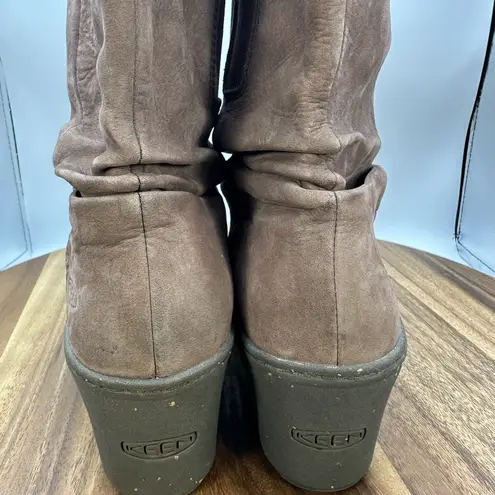 Keen Akita Wedge Boots Slouch Pull On Mid Calf Brown Suede 1007694 Women's 8