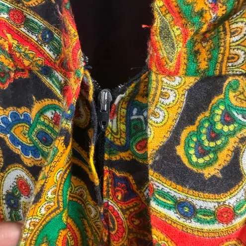 VTG sz 8 Paisley 60s Retro 70s Long Sleeve Red Yellow Boho Wide leg Jumpsuit