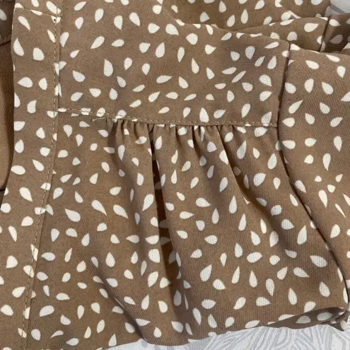 Monday Fun Women's Blouse Medium Brown White Polka Dot V