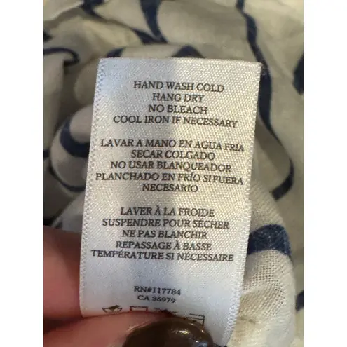 Rails Shirt Women Small White Blue Brielle Wavy Stripe Linen Blend Tie Neck Top