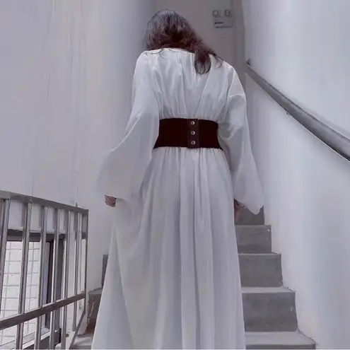 Elegant Lace Up Wide Belt Black Ruffles Bowknot Elastic Waistband Faux Leather