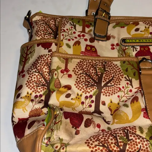 Lily bloom MULTI POCKETED TOTE COLORFUL AND BRIGHT FOREST OWL DESIGN PRELOVED