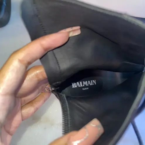 Balmain Black Lace Up Peep-Toe Suede Stiletto Booties