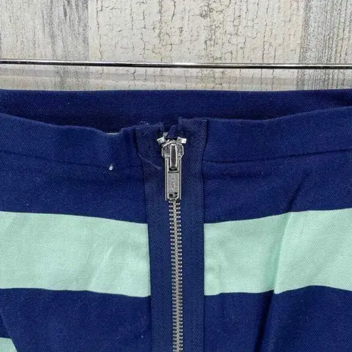 Gap Nautical Mini Skirt Womens 2 Blue Green Cotton Stripe Zip Back Pocket