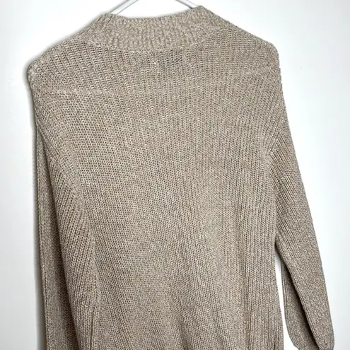 Old Navy NWT  Mock Turtle Neck Heathered Beige Tan Balloon Sleeve Knit Sweater