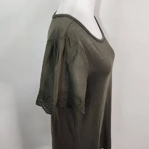 Ny Collection Green Knit Top Eyelet Lace Sleeves NWT Size Small Green Blouse