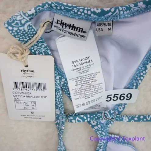 NEW Rhythm x Free People Mecca Bralette Bikini Top Size M Teal Blue Size M