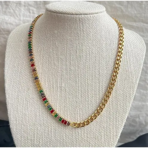 18K Gold Plated Cuban Chain Necklace Multi Cubic Zirconia Womens Jewelry