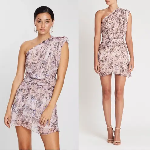 IRO • Freesia Dress silk chiffon one shoulder draped mini Lilas purple pink