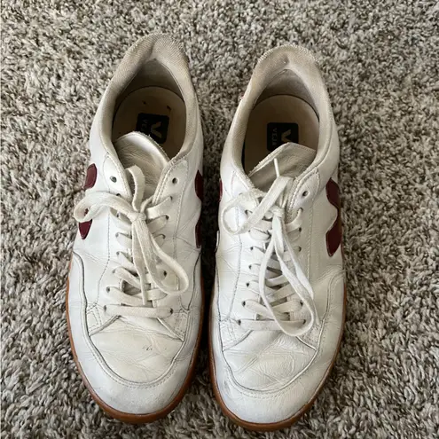 VEJA V-12 Leather Open White With Red Sneakers Women’s Size 10