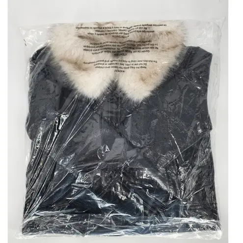 Unreal Fur Wet Look Aviator Jacket Black Faux Leather & Fur Collar Women’s S