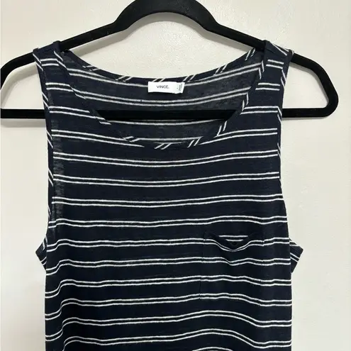 Vince  100% Linen Tank Dress in Navy Blue with White Stripes - Size L