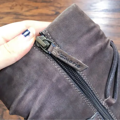 Tamaris • Lizudi ankle boots brown leather booties heeled fleece lined tassel Size 7.5