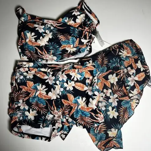 Floral Boy Short Swimsuit and Sheer Coverup New M Blue Size M