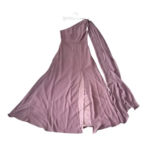 Birdy Grey One Shoulder Maxi Dress Mauve Pink Bridesmaid Formal Gown S