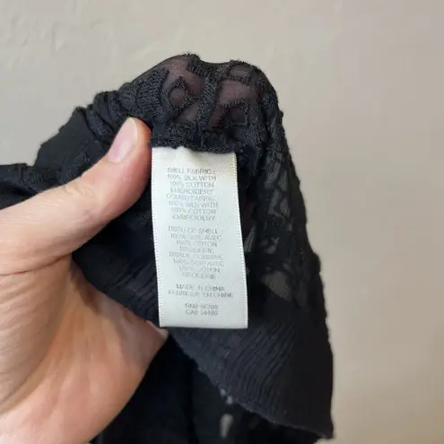 Rebecca Taylor Womens Long Sleeve V Neck Silk Shirt Black Size 10 Sheet Boho Top