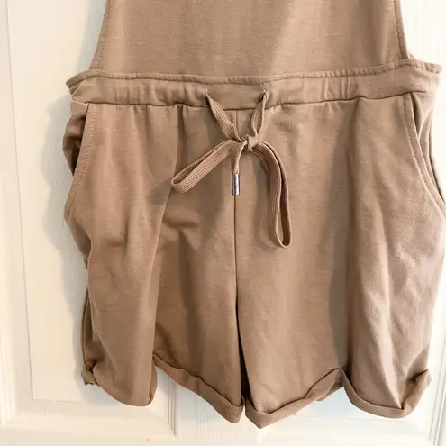 Shosho Overalls Romper Shorts Drawstring Pockets Casual Comfy Beige L Prairie Tan Size L