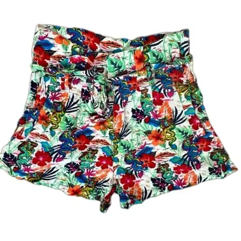 Noisy May Women's Floral Dragon Print Shorts Tropical Parrot Palm Size S