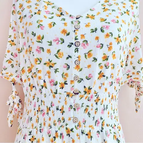 Reborn J White Pink & Yellow Floral Print Pleated Dress. Size 1X