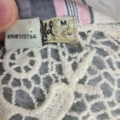 One World Womens Cardigan Medium Plaid Lace Back Open Drape Front Waterfall