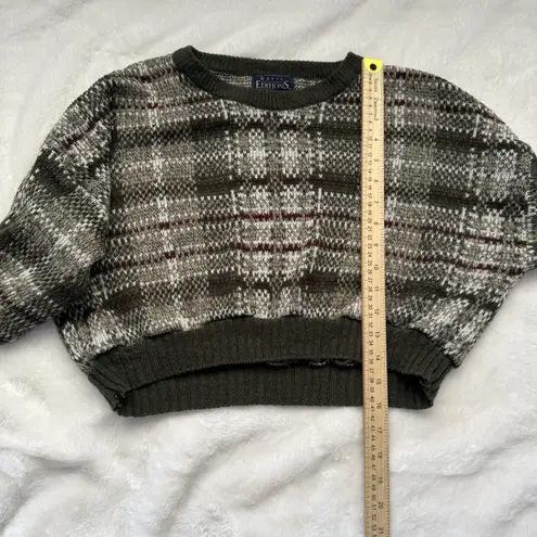 Vtg Basic Editions Grunge Cropped Plaid Crew Neck Sweater Green Fall Size M/L Size L