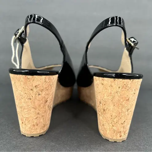 Jimmy Choo Praise Black Patent Cork Wedge Heel Slingback Pumps Size EU 37.5