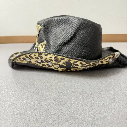 Peter Grimm Women Cowboy Hat Black Leopard Crosses Rhinestones Embellished