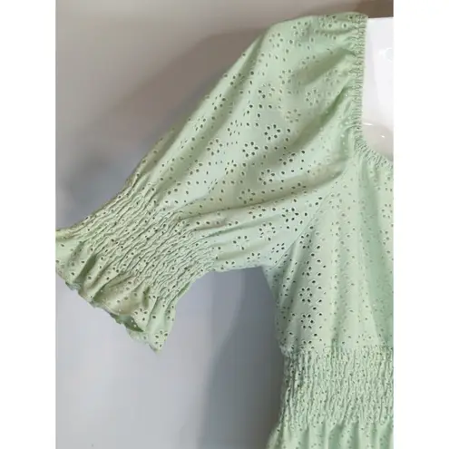 Urban Romantics Urban Romantics Green Peplum Babydoll Top Womens M Boho Eyelet Smocked Blouse