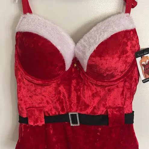 French affair Santa Christmas Cosplay Red Velvet Mesh Push-Up Lingerie Bodysuit
