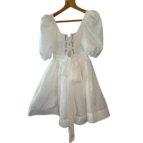 BHLDN Chloe Puff Sleeve White Jacquard Mini Dress NWT Size Small