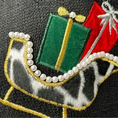 B.P. Designs Christmas Holiday Sweater Sleigh Sequins Snow Buttons Beads Size XL Black