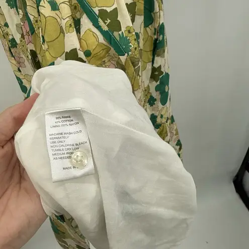 Trovata Birds Of Paradis Kristi Floral Dress Button Midi Bungalow Floral XS Boho Green