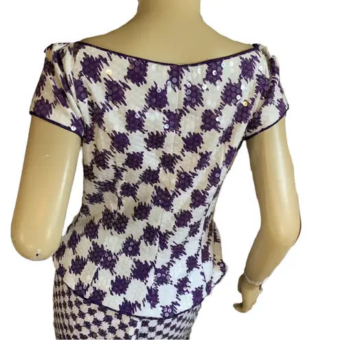 MORTON MYLES FOR THE WARRENS VINTAGE 1980'S PURPLE & WHITE SEQUIN SKIRT SET (12)