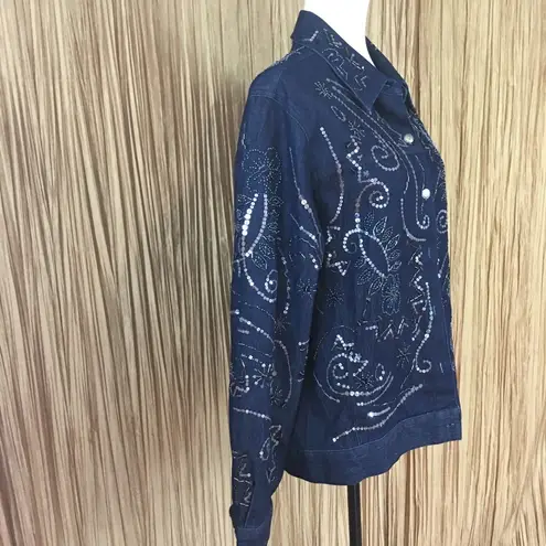 Victor Costa Vintage Beaded Denim Jeans Jacket Blue Size M