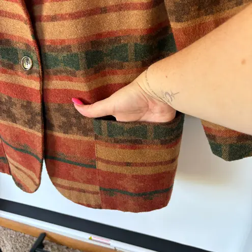 Vintage Southwestern Blazer Jacket Navajo Colorful Aztec Warm Desert Wool Blend Orange Size L