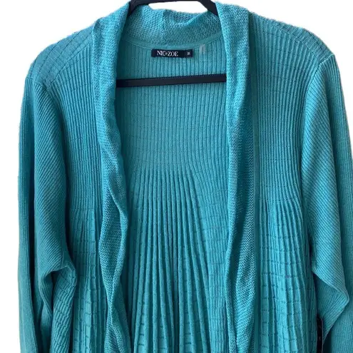 Nic+Zoe NWT 𩵠Long Open Soft Knit Cardigan Turquoise/āPeacock Featherā Plus 1X