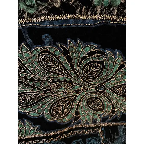Notations Women's M Patchwork Paisley Blouse Top Black Teal Gold Long Sleeve