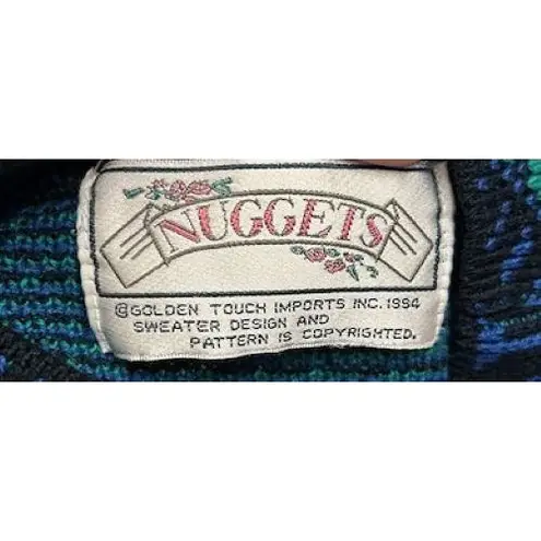 Vintage Nuggets 1X/XXL Women's Sweater Colorful Geometric 80s Retro Cabin Rustic Blue Size XL