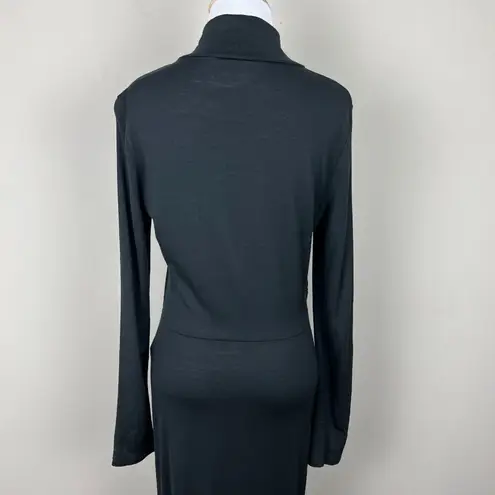 Intermix Maxi Dress Womens Large Black Gathered Wool Blend Long Sleeve High Neck