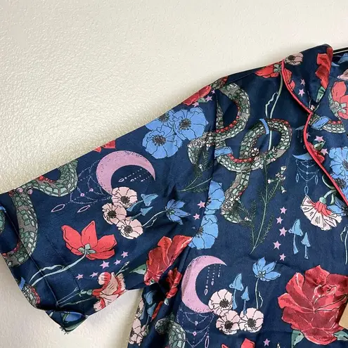 Their Nibs Pajama Top Womens Size Small Blue Multi Snakes Floral Satin NWT