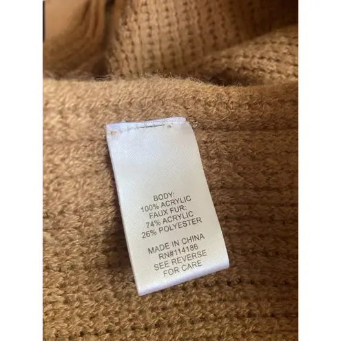 Faux Fur Trim Wrap One Size Poncho Cape Shawl 1 Size Brown Fringe Boho Size L