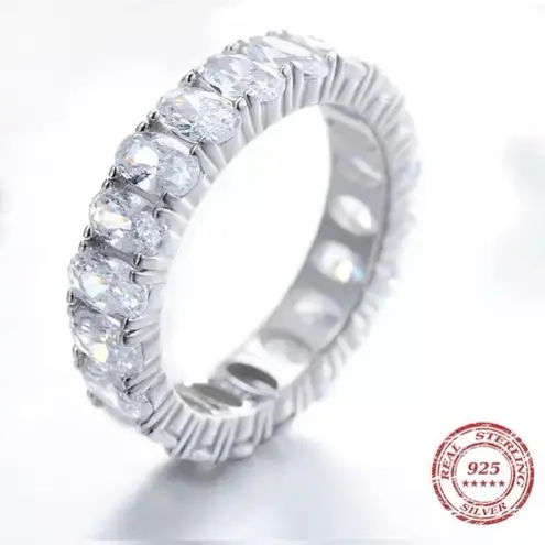 Sterling Silver SIZE 8 925 Oval Cubic Zirconium Eternity Ring